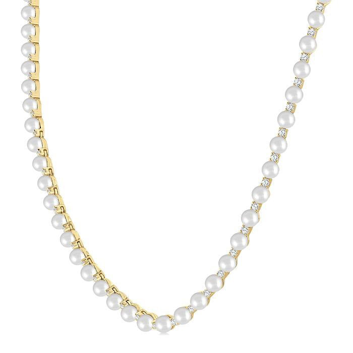 Pearl & Diamond Straightline Fashion Necklace
