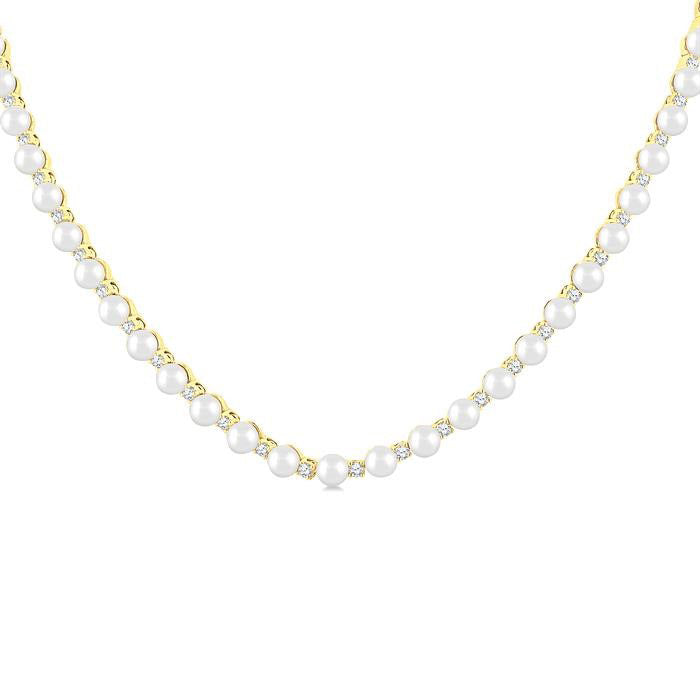 Pearl & Diamond Straightline Fashion Necklace