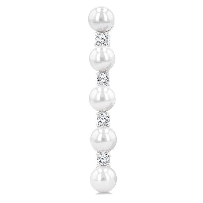 4MM Cultured Pearl and 1/4 Ctw Round Cut Diamond Fashion Earrings in 14K White Gold