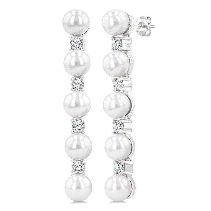Pearl & Diamond Straightline Fashion Earrings
