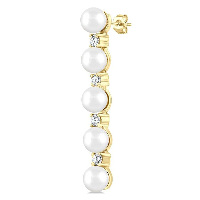 Pearl & Diamond Straightline Fashion Earrings