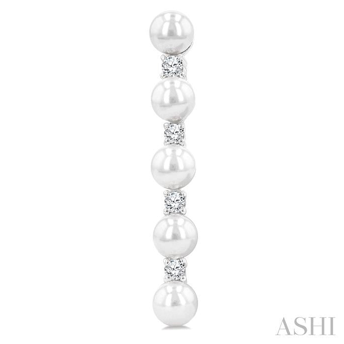 4MM Cultured Pearl and 1/4 Ctw Round Cut Diamond Fashion Earrings in 14K White Gold