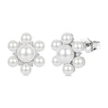 3MM & 5.5MM White Cultured Pearl and 1/10 Ctw Floral Round Cut Diamond Fashion Earrings in 10K White Gold