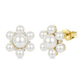 3MM & 5.5MM White Cultured Pearl and 1/10 Ctw Floral Round Cut Diamond Fashion Earrings in 10K Yellow Gold