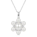 4MM & 7MM White Cultured Pearl and 1/10 Ctw Floral Round Cut Diamond Fashion Pendant With Chain in 10K White Gold