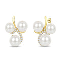 7 MM, 6 MM and 6.5 MM White Cultured Pearl and 1/6 Ctw Round Cut Diamond 3 Stone Fashion Earrings in 10K Yellow Gold