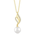 7 MM Conch Round Shape Cultured Pearl and 1/10 Ctw Conch Round Cut Diamond Fashion Pendant With Chain in 10K Yellow Gold