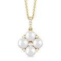 5x5 MM Round Shape Floral Cultured Pearls and 1/10 Ctw Round Cut Diamond Fashion Pendant With Chain in 10K Yellow Gold