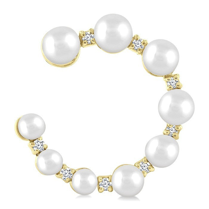 2.8 - 4.5 MM Round Shape Cultured Pearls and 1/5 Ctw Graduated Round Cut Diamond Half Hoop Earrings in 14K Yellow Gold