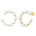 Graduated Pearl & Diamond Half Hoop Earrings