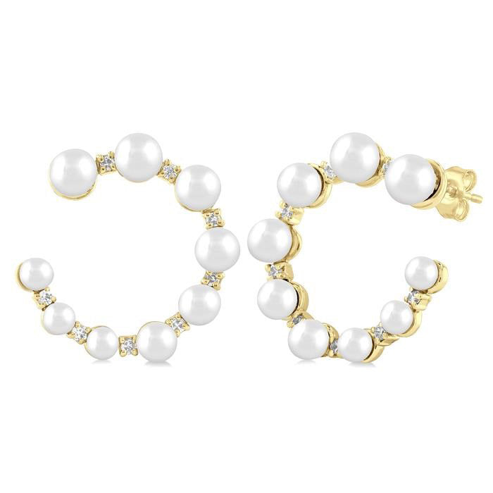 Graduated Pearl & Diamond Half Hoop Earrings