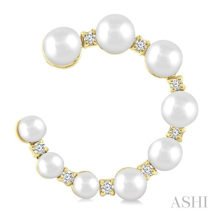 2.8 - 4.5 MM Round Shape Cultured Pearls and 1/5 Ctw Graduated Round Cut Diamond Half Hoop Earrings in 14K Yellow Gold