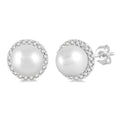 5.5 MM Round Shape Cultured Pearls and 1/8 Ctw Petite Round Cut Diamond Halo Fashion Stud Earrings in 10K White Gold