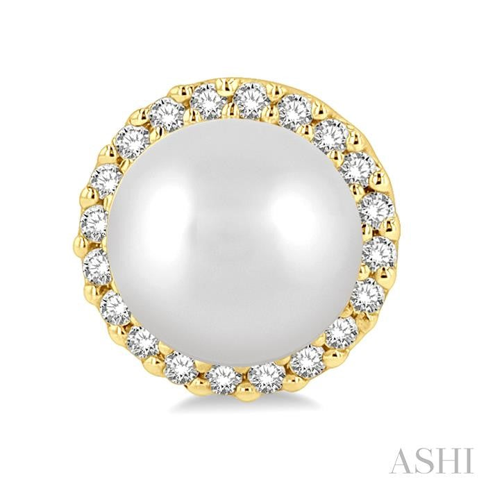5.5 MM Round Shape Cultured Pearls and 1/8 Ctw Petite Round Cut Diamond Halo Fashion Stud Earrings in 10K Yellow Gold