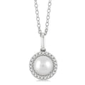 6 MM Round Shape Cultured Pearl and 1/20 Ctw Petite Round Cut Diamond Halo Fashion Pendant With Chain in 10K White Gold