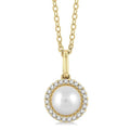 6 MM Round Shape Cultured Pearl and 1/20 Ctw Petite Round Cut Diamond Halo Fashion Pendant With Chain in 10K Yellow Gold