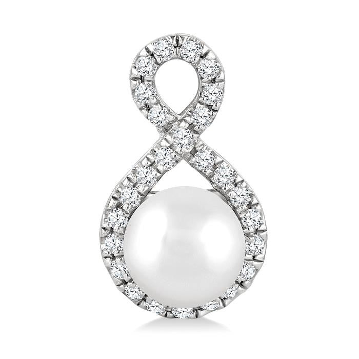 5 MM Cultured Pearls and 1/5 Ctw Round Cut Diamond Petite Earrings 10K White Gold