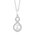 6 MM Cultured Pearl and 1/8 Ctw Round Cut Diamond Petite Fashion Pendant With Chain in 10K White Gold