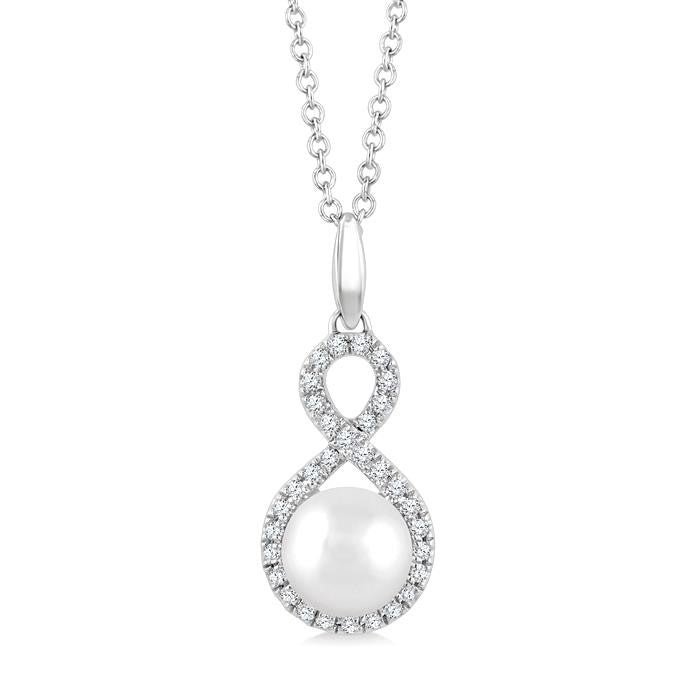 6 MM Cultured Pearl and 1/8 Ctw Round Cut Diamond Petite Fashion Pendant With Chain in 10K White Gold