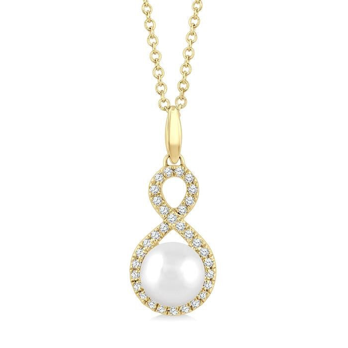 6 MM Cultured Pearl and 1/8 Ctw Round Cut Diamond Petite Fashion Pendant With Chain in 10K Yellow Gold