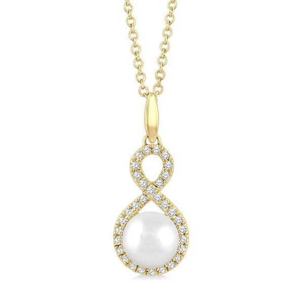 6 MM Cultured Pearl and 1/8 Ctw Round Cut Diamond Petite Fashion Pendant With Chain in 10K Yellow Gold