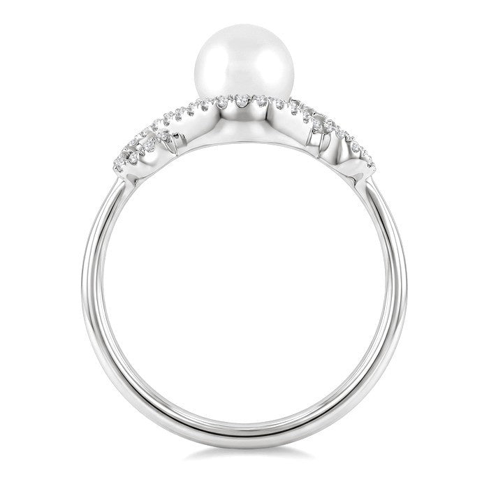 6 MM Cultured Pearl and 1/6 Ctw Round Cut Diamond  Petite Halo Ring in 10K White Gold