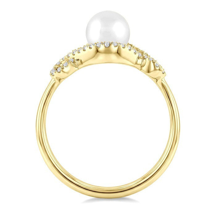 6 MM Cultured Pearl and 1/6 Ctw Round Cut Diamond  Petite Halo Ring in 10K Yellow Gold