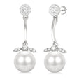 7 MM Cultured White Pearl and 1/4 Ctw Shine Bright Round Cut Diamond Fashion Earrings in 14K White Gold