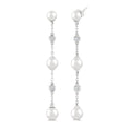 4 MM, 5 MM & 6 MM Round Shape Cultured Pearls and 1/10 Ctw Round Cut Diamond Station Long Earrings in 14K White Gold