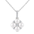 4 MM Floral Round Shape Cultured Pearl and 1/10 Ctw Round Cut Diamond Fashion Pendant With Chain in 10K White Gold