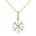 4 MM Floral Round Shape Cultured Pearl and 1/10 Ctw Round Cut Diamond Fashion Pendant With Chain in 10K Yellow Gold