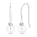 5.5 MM Round Shape Cultured Pearls and 1/20 Ctw Round Cut Diamond Petite Fashion Earrings in 10K White Gold