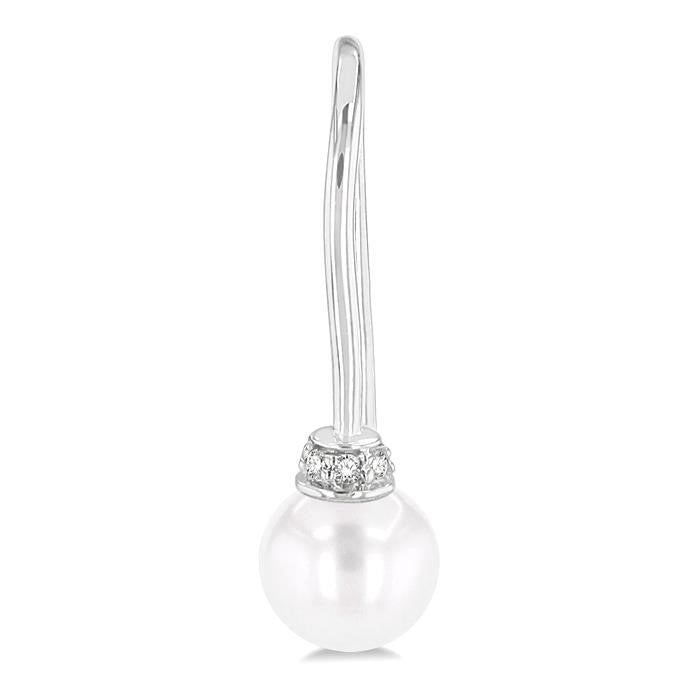 5.5 MM Round Shape Cultured Pearls and 1/20 Ctw Round Cut Diamond Petite Fashion Earrings in 10K White Gold