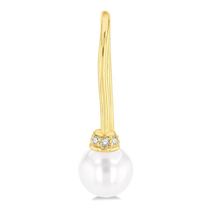 5.5 MM Round Shape Cultured Pearls and 1/20 Ctw Round Cut Diamond Petite Fashion Earrings in 10K Yellow Gold
