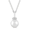 6 MM Round Shape Cultured Pearl and 1/20 Ctw Petite Round Cut Diamond Crown Fashion Pendant With Chain in 10K White Gold