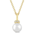 6 MM Round Shape Cultured Pearl and 1/20 Ctw Petite Round Cut Diamond Crown Fashion Pendant With Chain in 10K Yellow Gold