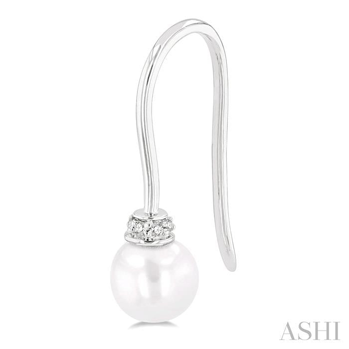 5.5 MM Round Shape Cultured Pearls and 1/20 Ctw Round Cut Diamond Petite Fashion Earrings in 10K White Gold