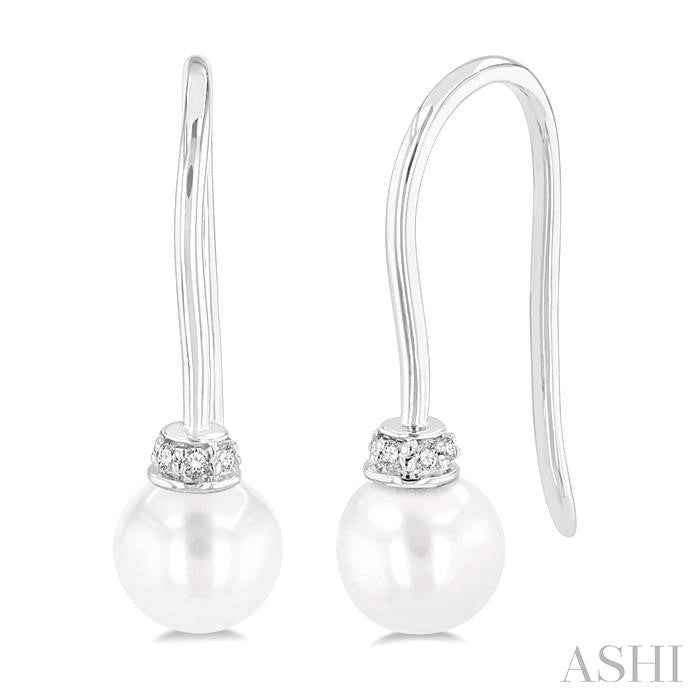 5.5 MM Round Shape Cultured Pearls and 1/20 Ctw Round Cut Diamond Petite Fashion Earrings in 10K White Gold