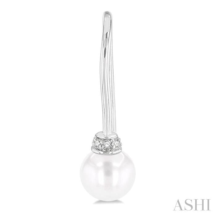 5.5 MM Round Shape Cultured Pearls and 1/20 Ctw Round Cut Diamond Petite Fashion Earrings in 10K White Gold