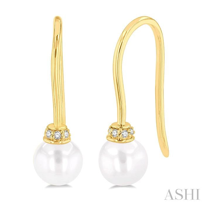5.5 MM Round Shape Cultured Pearls and 1/20 Ctw Round Cut Diamond Petite Fashion Earrings in 10K Yellow Gold