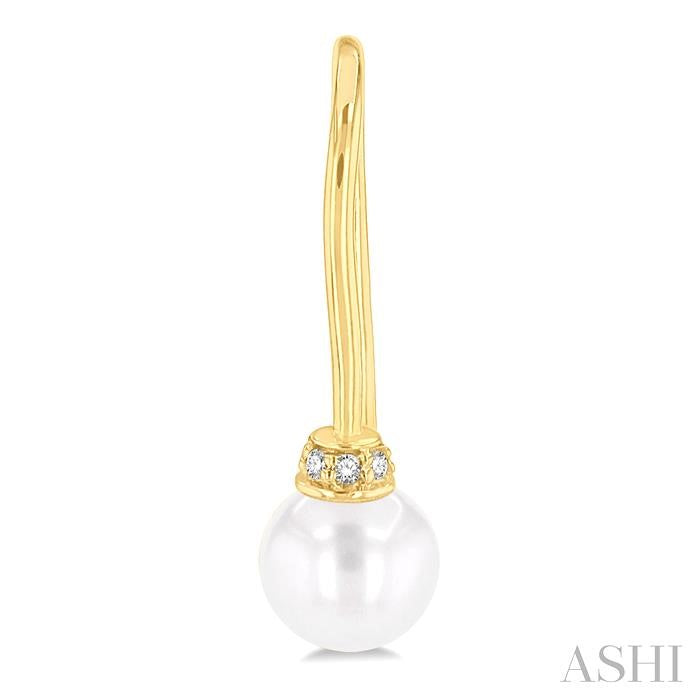 5.5 MM Round Shape Cultured Pearls and 1/20 Ctw Round Cut Diamond Petite Fashion Earrings in 10K Yellow Gold