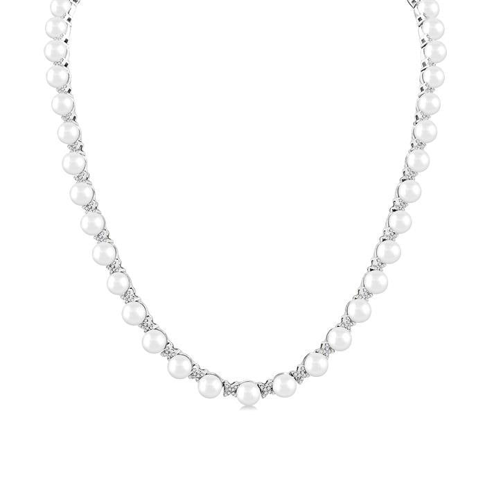 Pearl & Diamond Floral Fashion Necklace