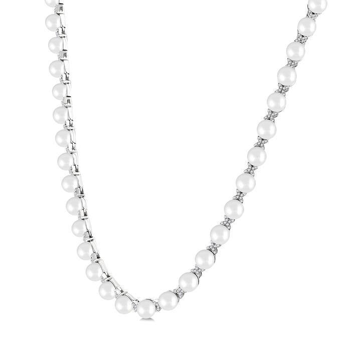 Pearl & Diamond Floral Fashion Necklace