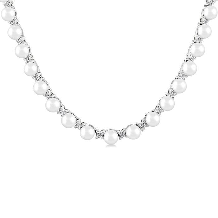 Pearl & Diamond Floral Fashion Necklace