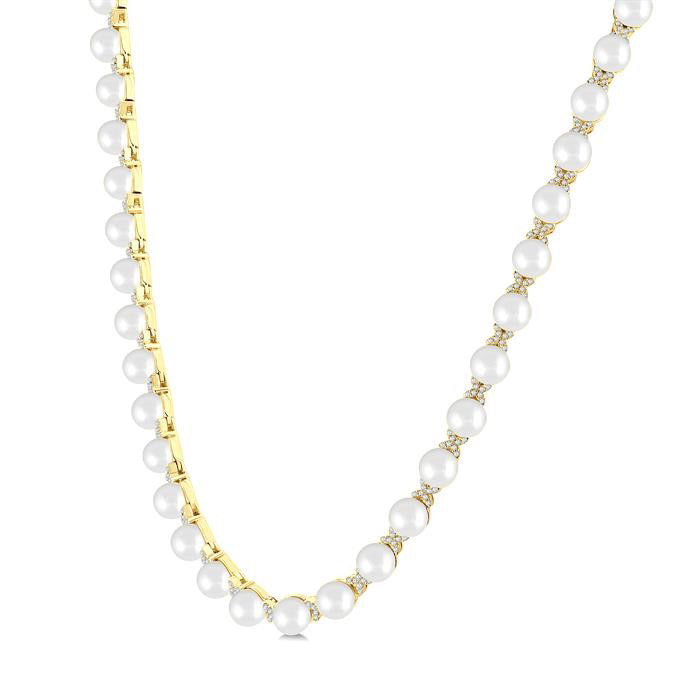 Pearl & Diamond Floral Fashion Necklace