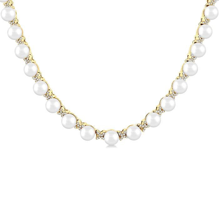 Pearl & Diamond Floral Fashion Necklace