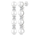 5 MM Cultured Pearl and 1/6 Ctw Round Cut Diamond Floral Fashion Earrings in 14K White Gold