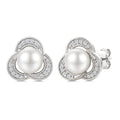 6 MM White Cultured Pearl and 1/10 Ctw Round Cut Diamond Earrings in 10K White Gold
