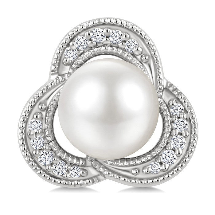 6 MM White Cultured Pearl and 1/10 Ctw Round Cut Diamond Earrings in 10K White Gold
