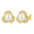 6 MM White Cultured Pearl and 1/10 Ctw Round Cut Diamond Earrings in 10K Yellow Gold